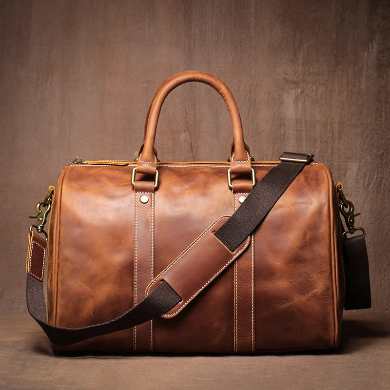 GURO Retro Higher Quality Cowhide Travel Bags Men's Genuine Leather Handbag Women Luxury Weekend Fitness Bag Short Trip Luggage