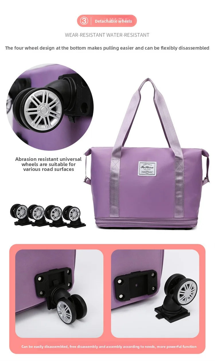 Travel Trolley Luggage Storage Bag With Wheels Waterproof Pulley Portable Collapsible Expandable Fashion Large Capacity Shopping