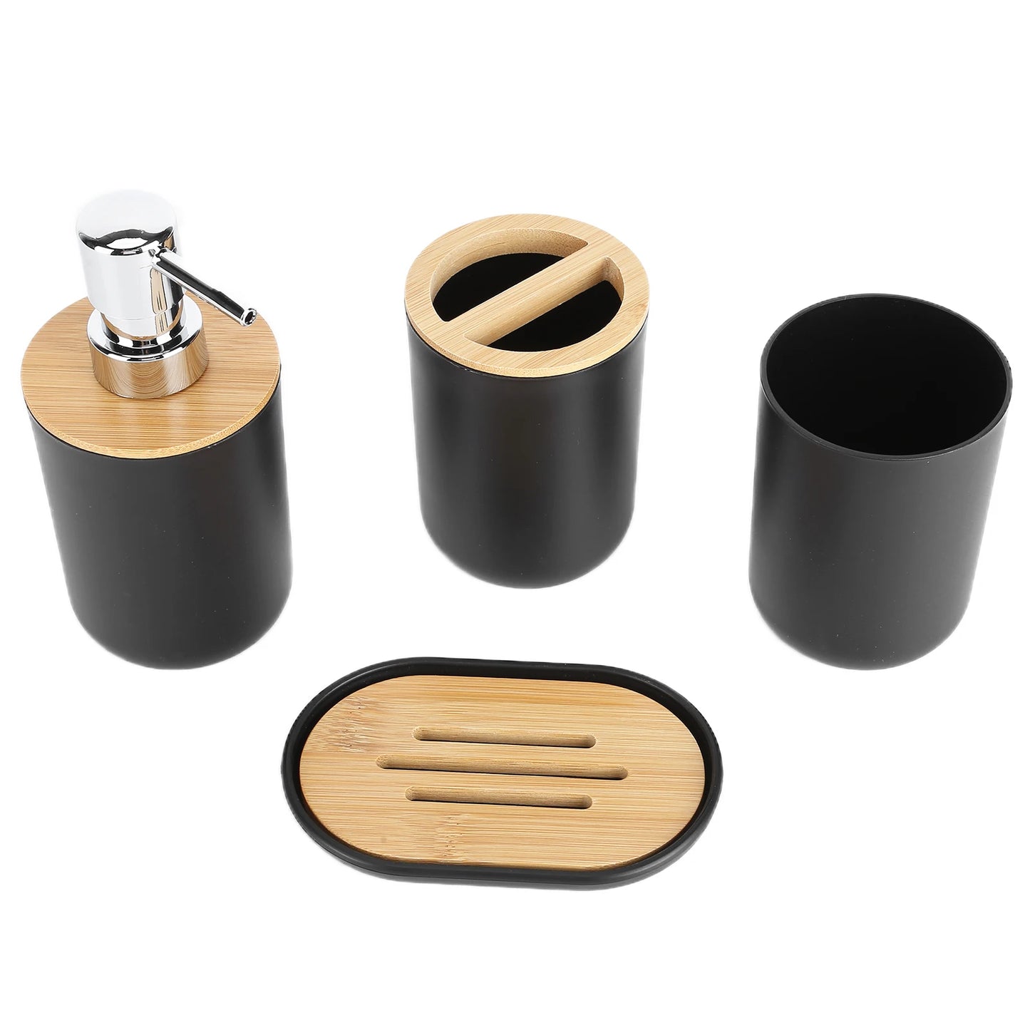 4Pcs Bathroom Accessory Set Bamboo Waterproof Gift Toothbrush Cup Soap Box for Home Hotel