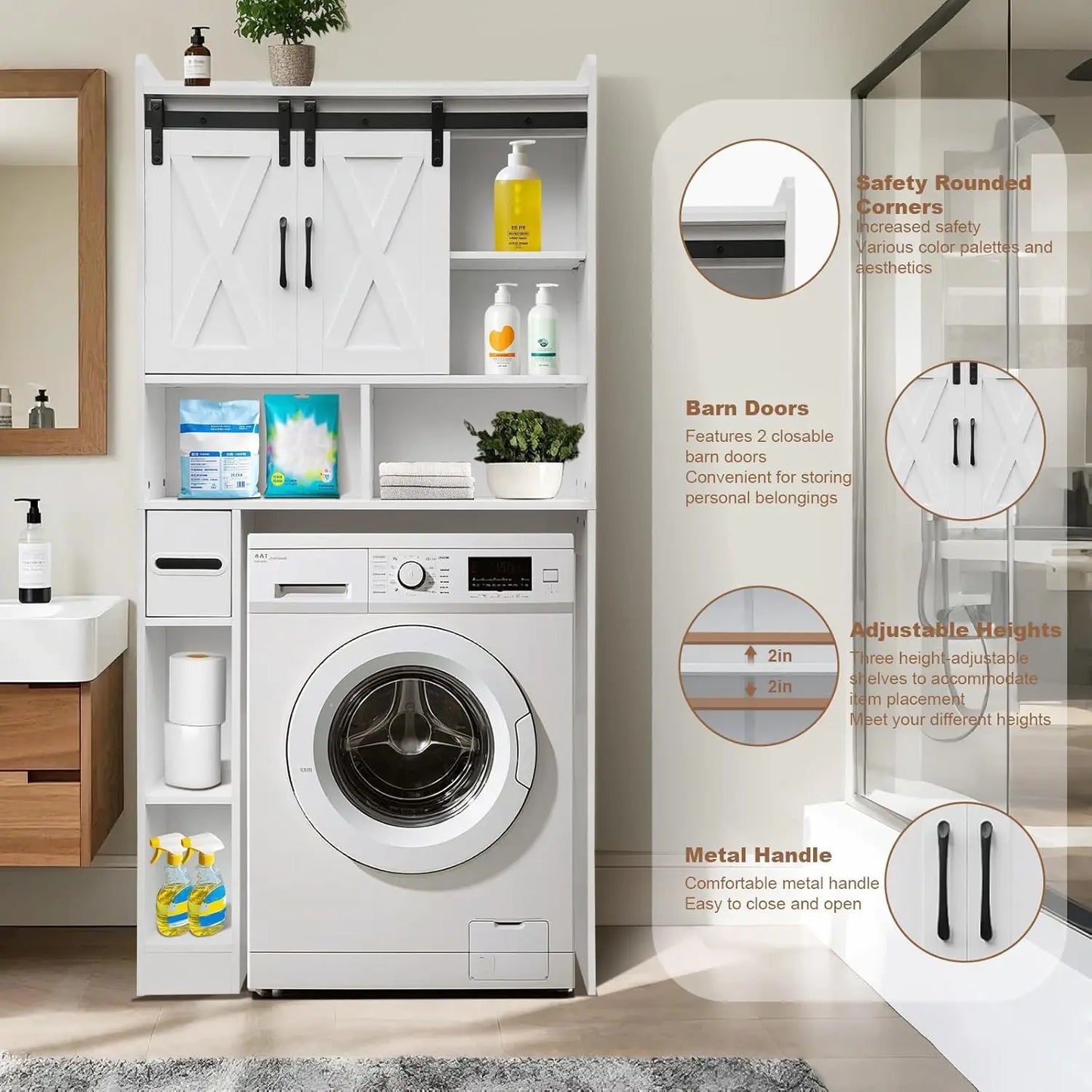 Over The Toilet Storage Cabinet Iron Sliding Door Toilet Storage Rack Home Space Save Toilet Rack for Restroom Bathroom Laundry