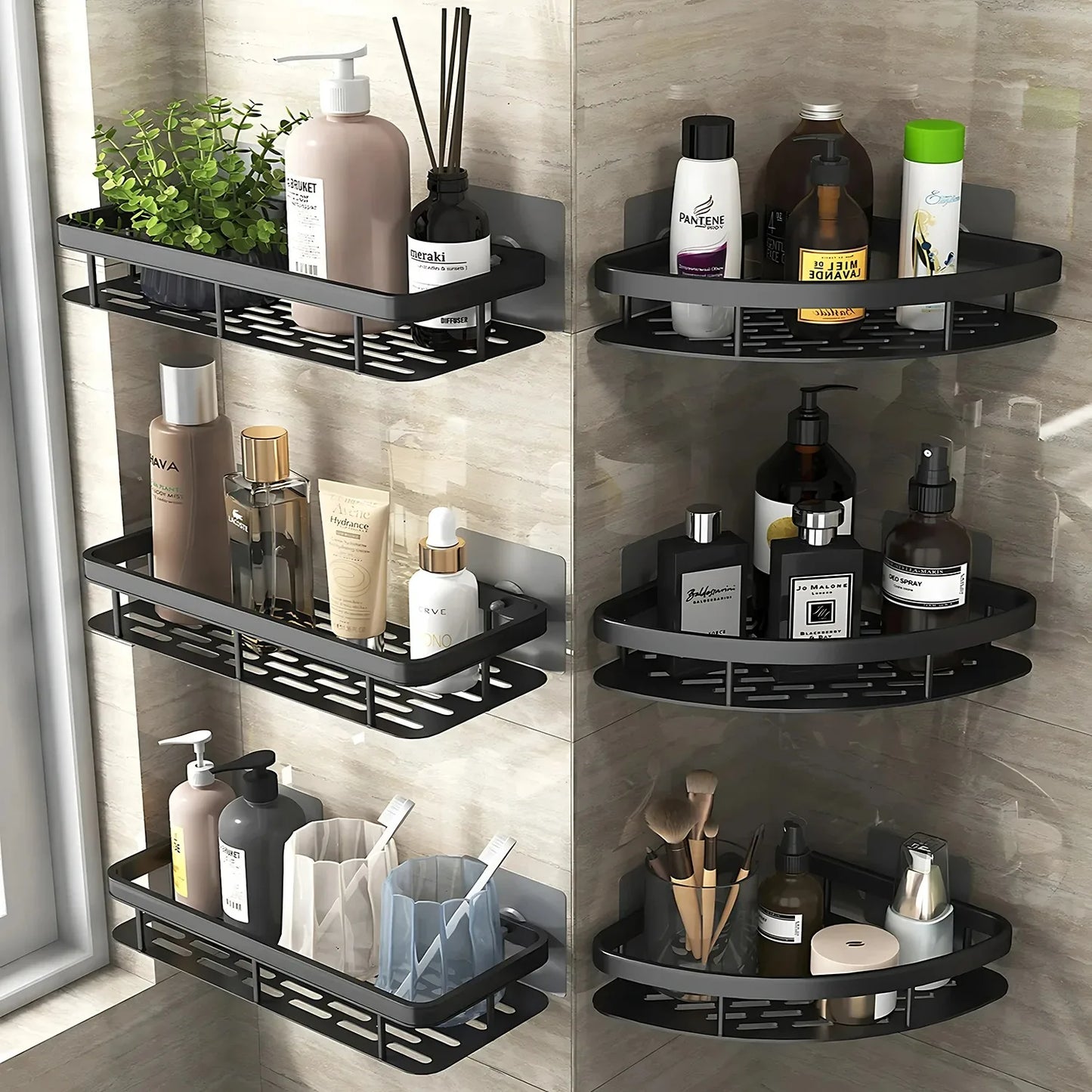 High Quality Wall Mounted Rectangular Rack Bathroom Storage Rack Towel Rack Wall Shower Shampoo Rack Drill Free Rack Tripod