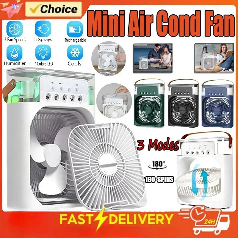 Home - Friendly Portable Fan Air Conditioner: 3 - in - 1 Design with Humidifier USB Electric LED Night Light