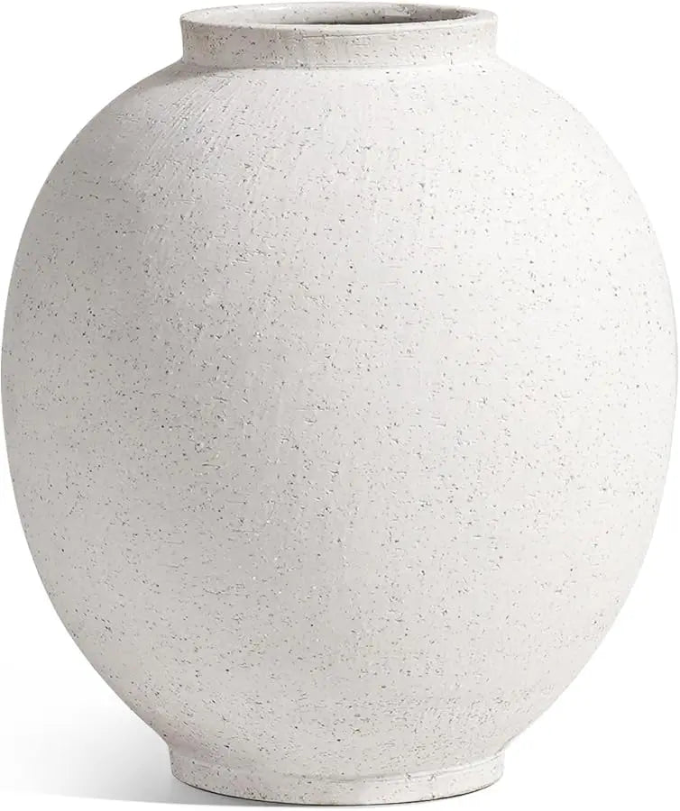 Large White Ceramic Vase - 9.8 Inch Rustic Farmhouse Vase for Home Decor, Minimalist Tall Vases for Living Room, Table, Bathroom