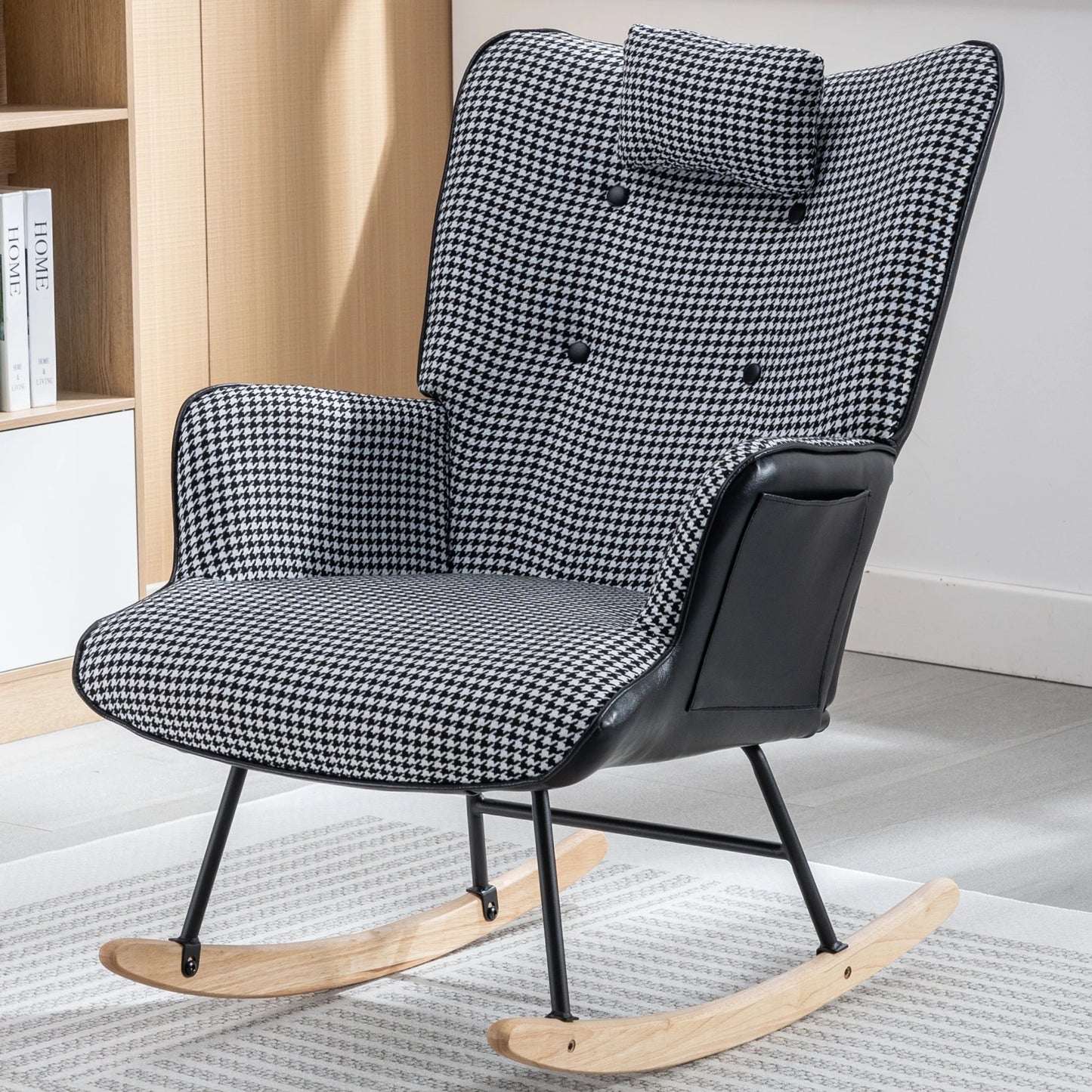 35.5” Nursery Rocking Chair Cotton Linen Upholstered Glider Chair With High Backrest Armchair For Living Room Bedroom