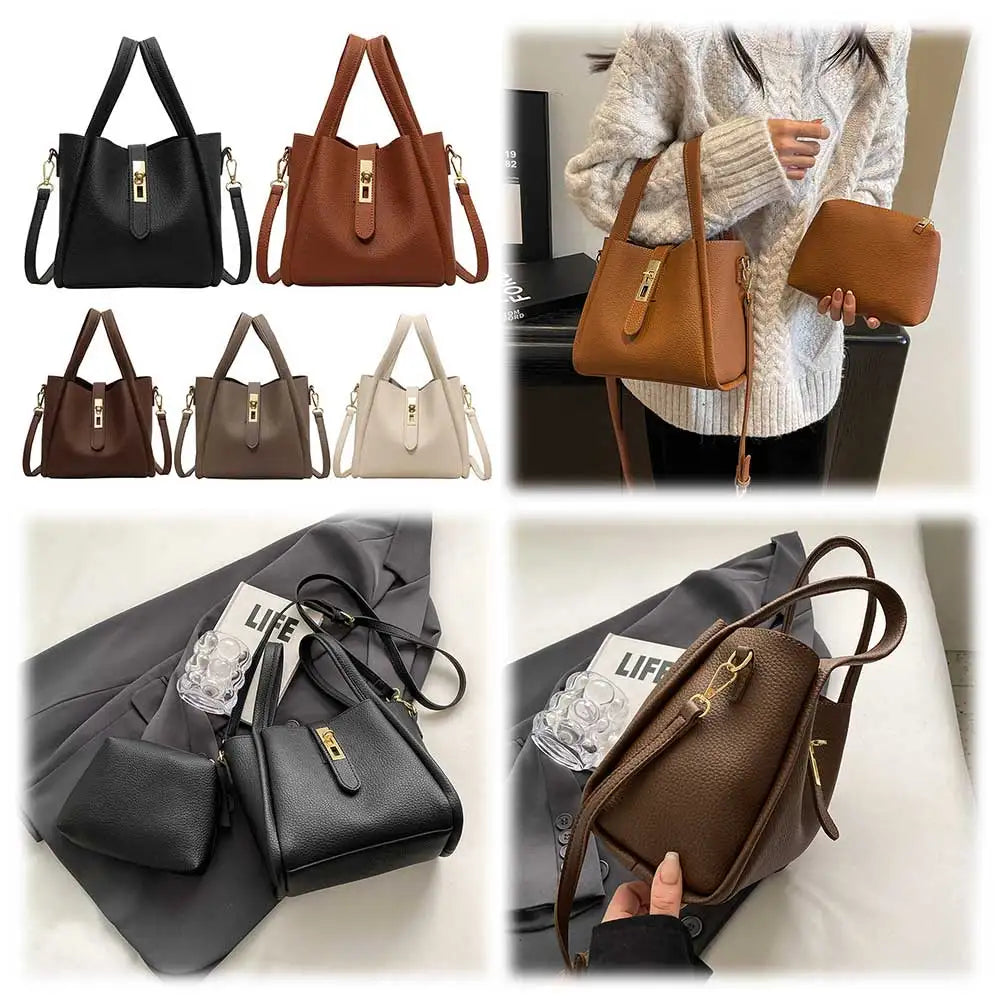 Bucket Bag for Women Magnetic Closure Shoulder Bag PU Leather with Inner Bag Crossbody Bag Solid Handbag for Work Travel