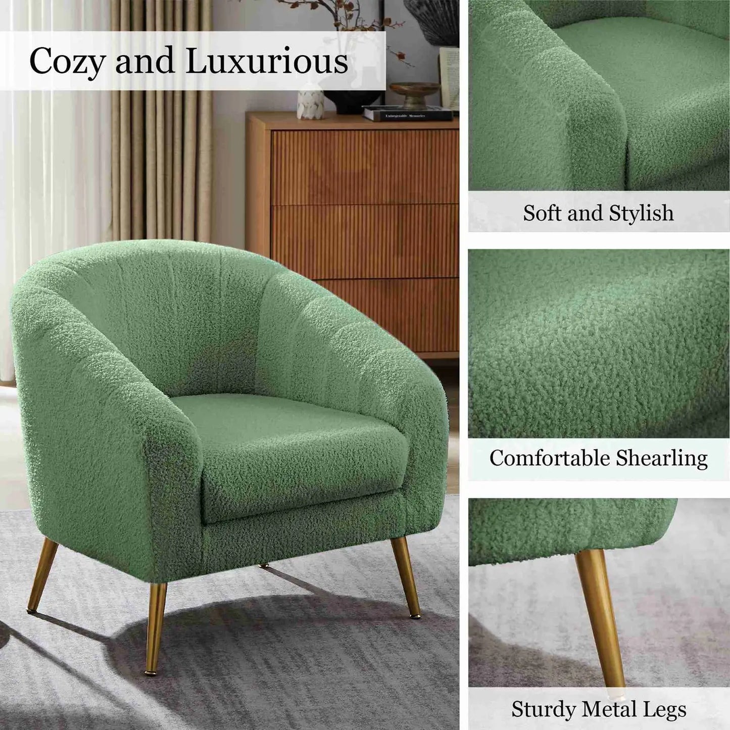 Accent Chair Fabric Wrapped Metal Legs Modern Accent Chair for Living Room Bedroom Light Green Chair Leisure Chair Reading Chair