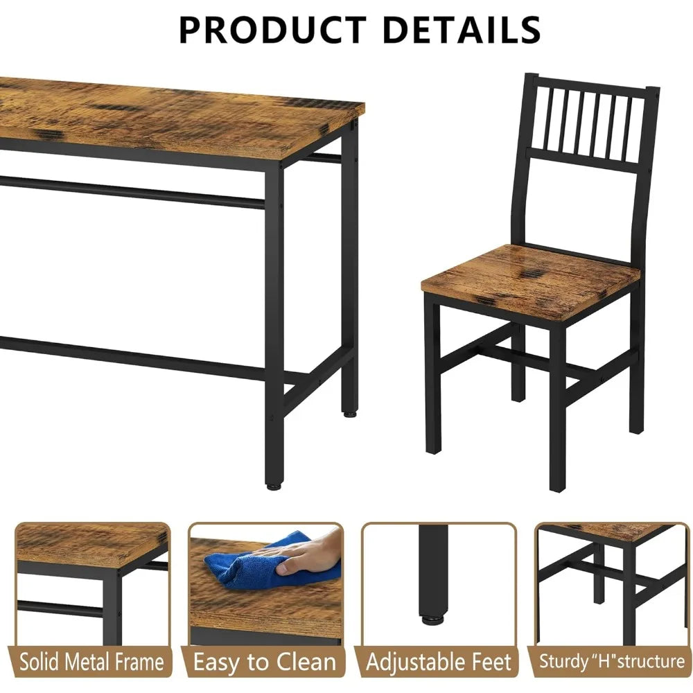 47.2 Inch Dining Table Set for 4,Industrial Table with 4 Curved Chairs Set,5-Piece Rectangular Kitchen Table Set for Dining