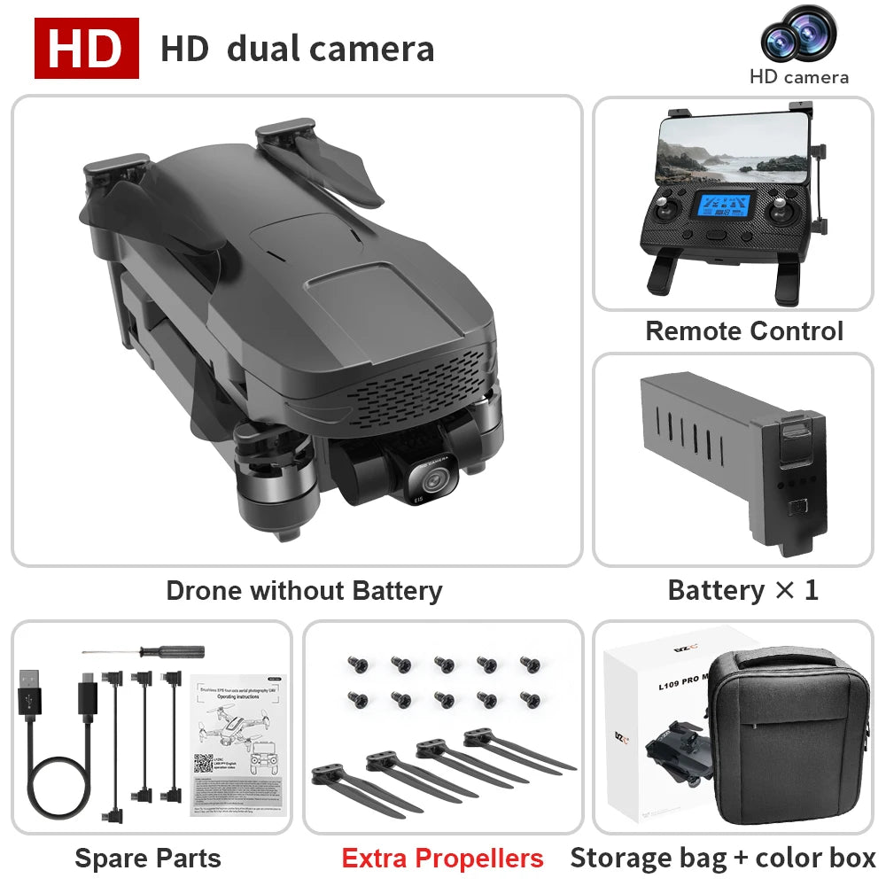 L109 PRO MAX (RTS) Professional Drone 4K HD Dual Camera 3-axis Gimbal Anti-shake Brushless Motor RC Quadcopter Gift Toys Dron