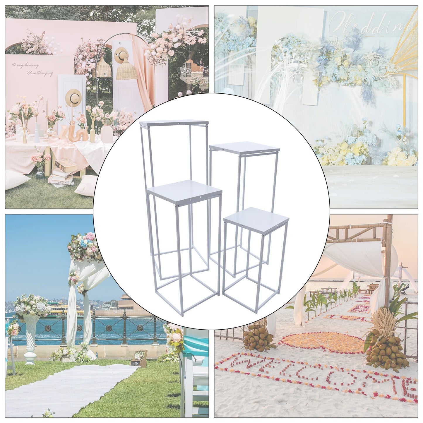 4Pcs Wedding Flower Stand Metal Plate, Floor Vase Column Geometric Centerpieces for Table Arrangement Event Reception Decoration