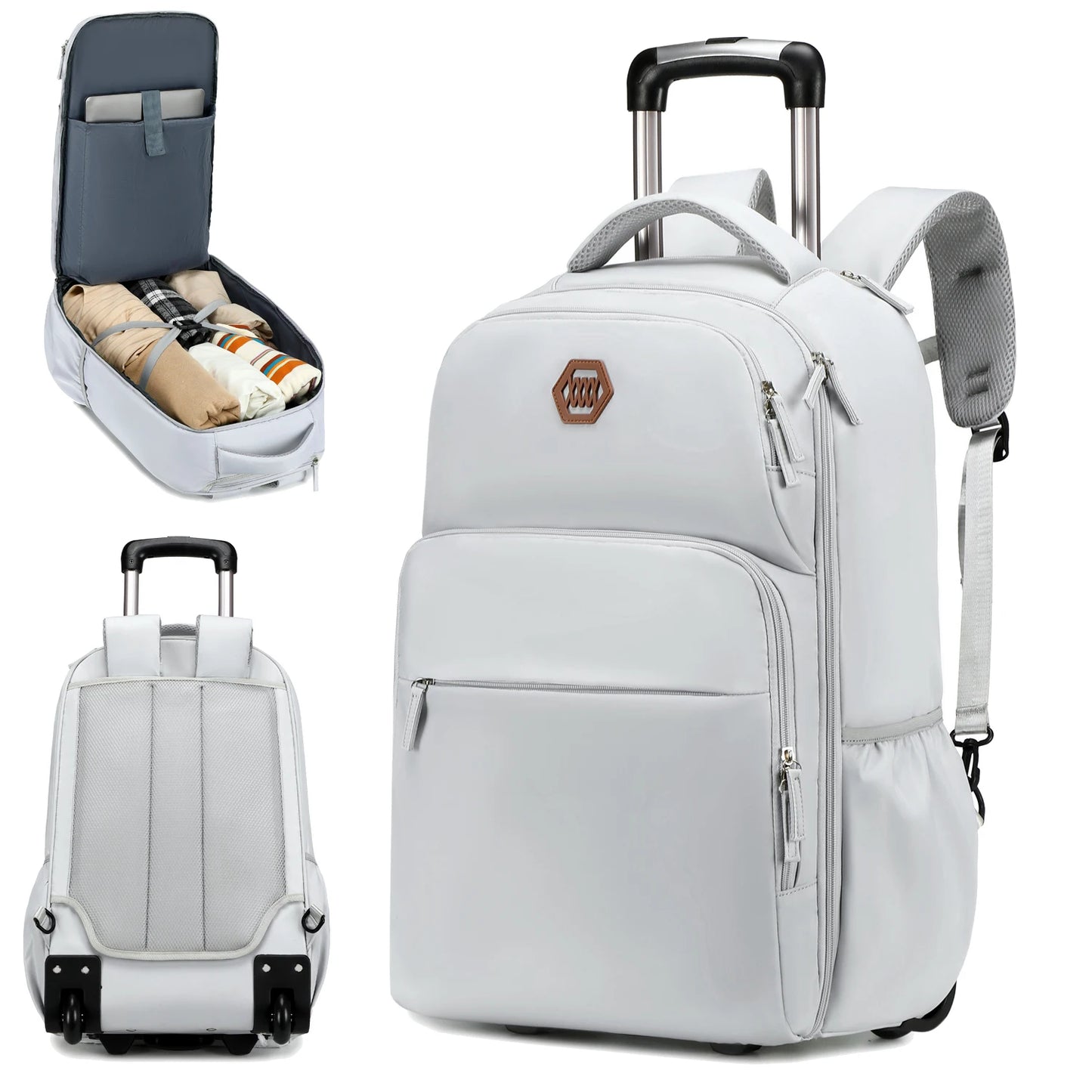 Rolling backpack with wheels suitable for 17.3-inch laptop business backpack for women and men, waterproof travel luggage bag