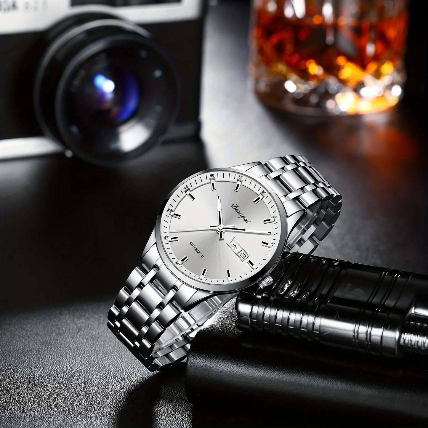 Men's luxury automatic mechanical watch, made of stainless steel material, luminous, date display, circular dial - ideal gift fo