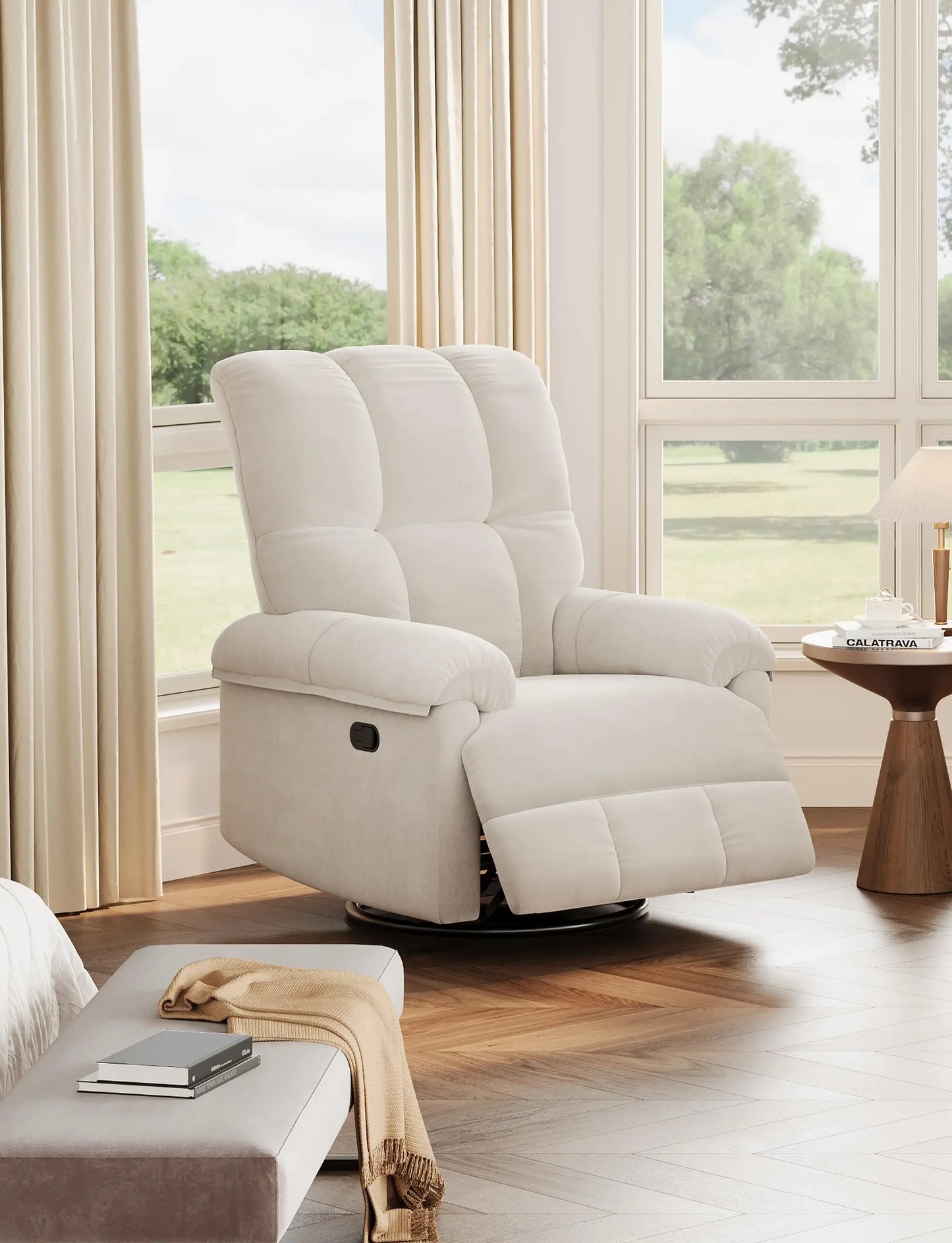 Oversized Recliner Chair, Overstuffed Soft Chenille Swivel Rocker Recliner with Padded Armrests, Comfortable Nursery Rocking