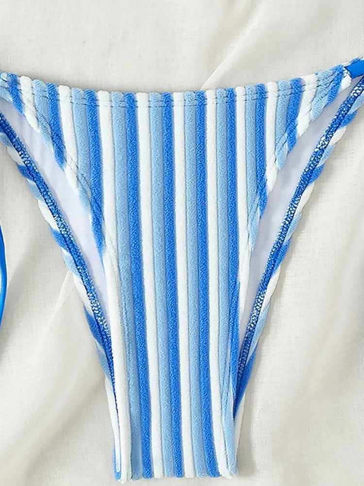 2025 New Summer Bikinis Set Sexy Striped Split Bikinis 2 Piece Set Women Swimsuit High Waist Backless Vacation Style Bikinis