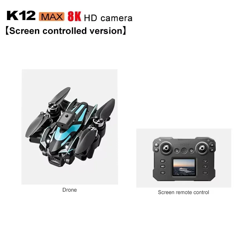 K12Max 8K HD Camera Drone with Screen Control Brushless UAV Optical Flow Positioning Aerial Quadrotor Toys Gifts for Kids Adults