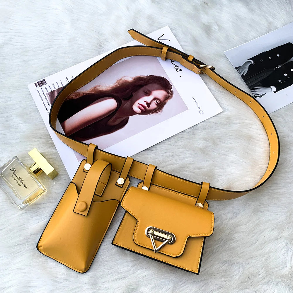 2 in 1 Women Belt Bag 2025 Designer Waist Bag PU Leather Fanny Pack Phone Purse street Trend Female Shoulder Crossbody Chest Bag