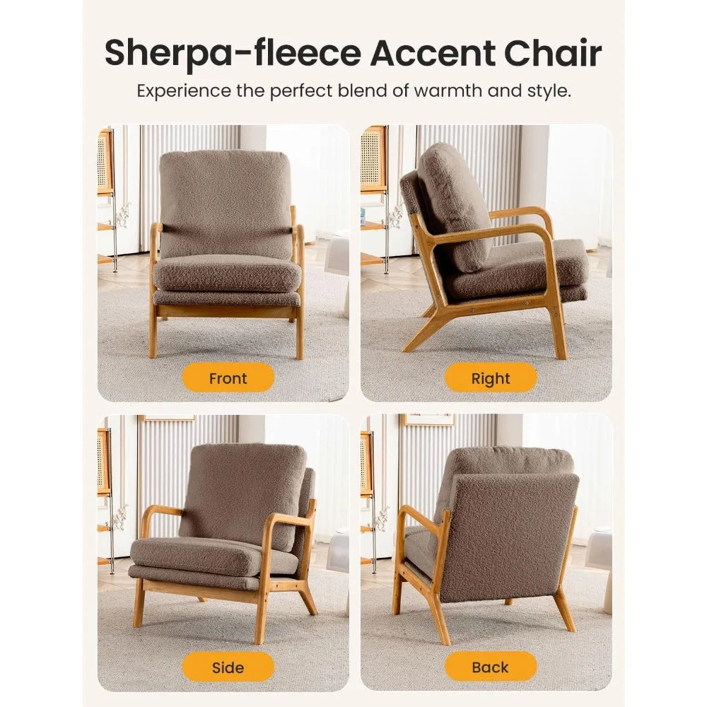 Mid Century Modern Accent Chairs for Living Room, 23” Wide Comfy Chair for Bedroom, Small Cozy Sherpa Reading Chairs for Adults,