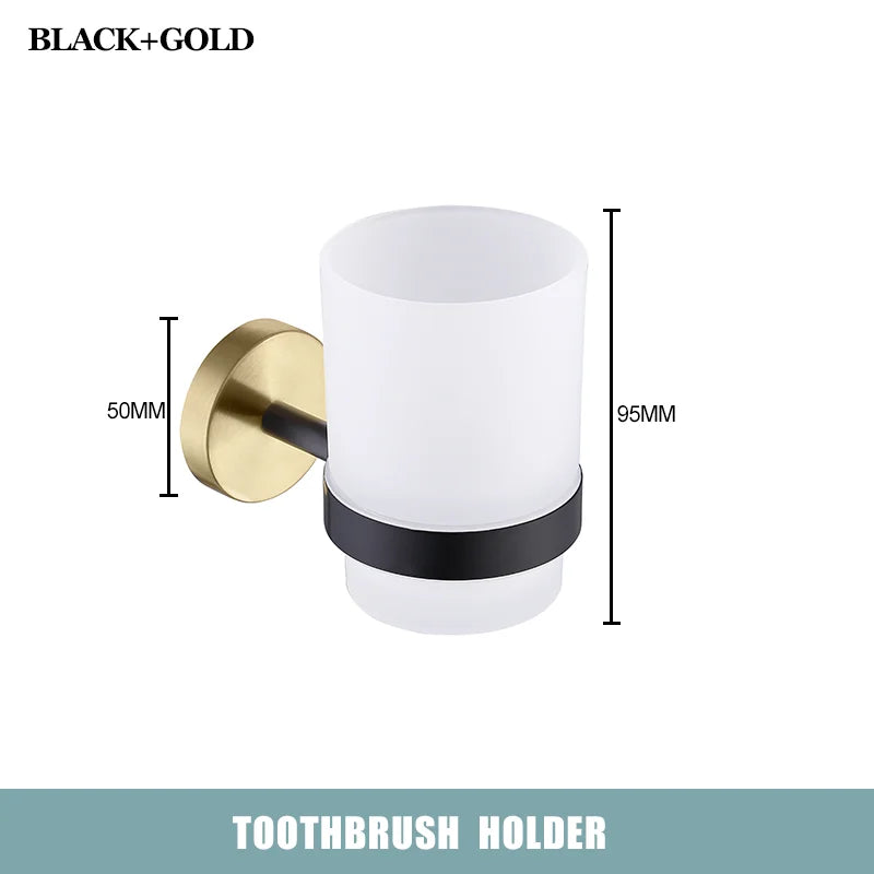 Brushed Gold Black Stainless Steel Wall-mounted Bathroom Storage Paper Towel Holder Toilet Brush Bath Robe Hook Soap Dispenser