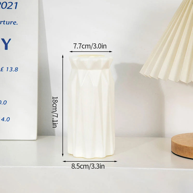 Modern Flower Vase Plastic Plants Pot White Imitation Ceramic Flower Vases Flower Arrangement Home Living Room Wedding Decor