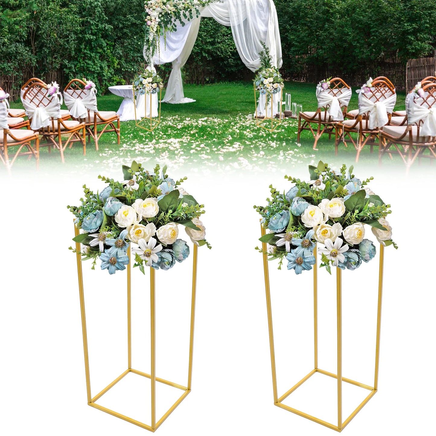 2pcs Metal Flower Floor Vase, 60cm Tall Column Centerpiece Stand Geometric Plant Holder for Floral Wedding Table Party Decor