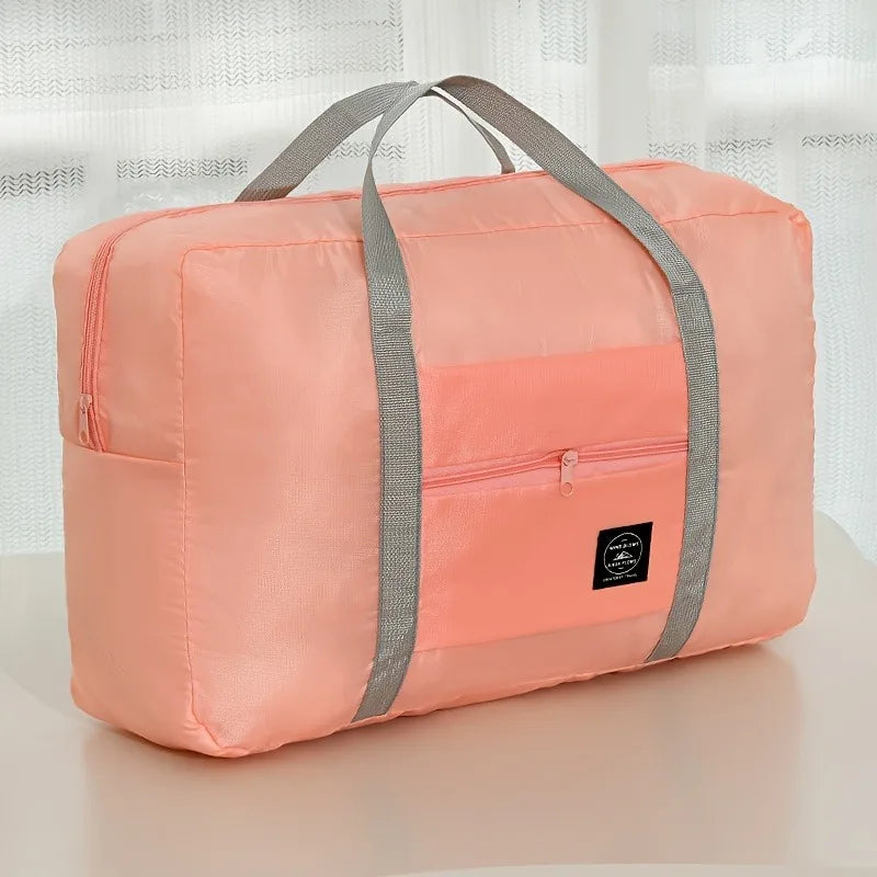 1 set of foldable large capacity travel luggage bag, expandable fitness bag, sports carry on, weekend luggage check-in, luggage
