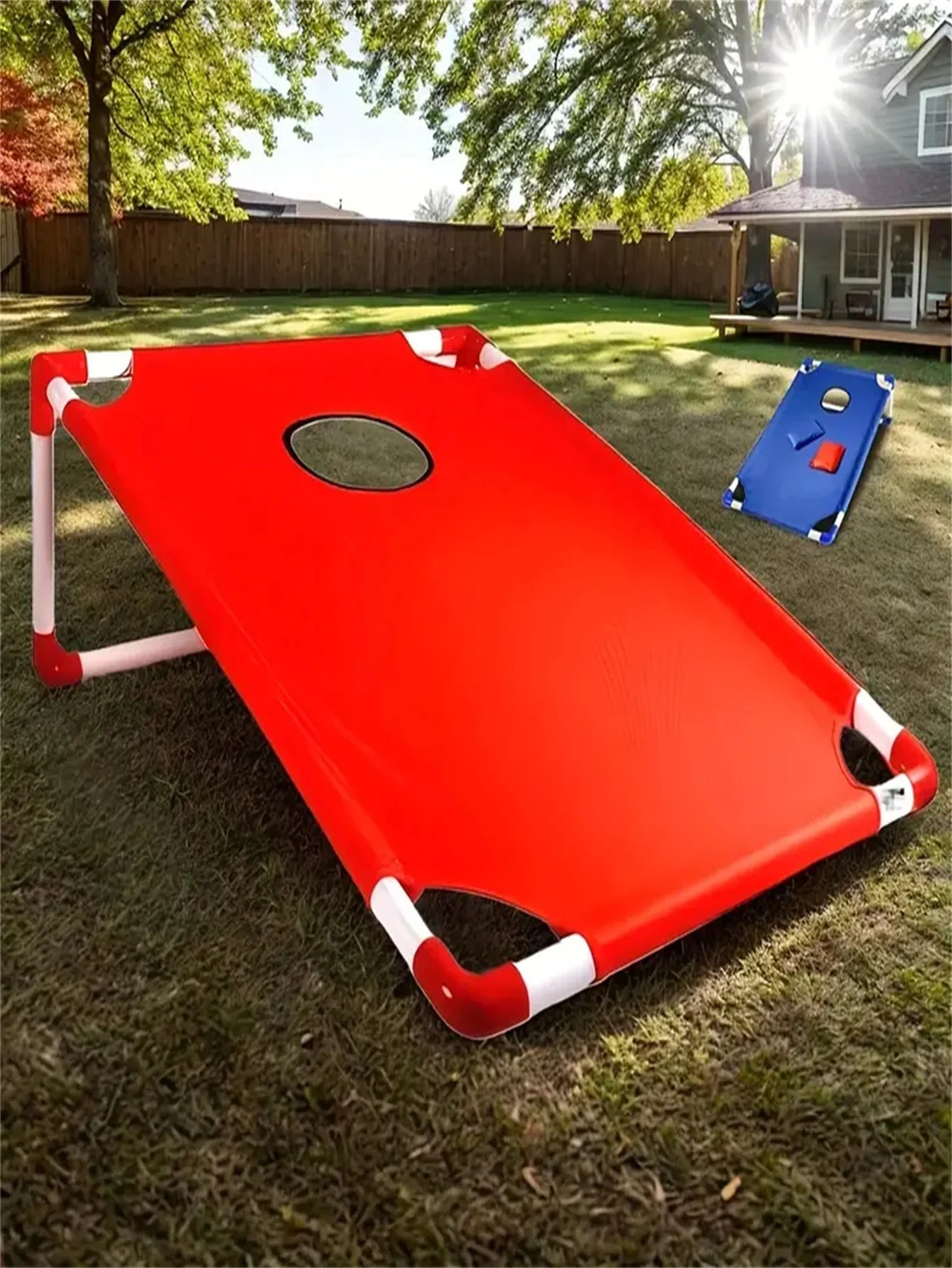 A Set of Red and Blue Portable Corn Hole Game Set, Foldable and Durable, Summer Beach Sandbag Game, Suitable for Outdoor Parties, Camping, Beach and Backyard Entertainment - Including 6 Beans Bags,非常适合 Christmas, East