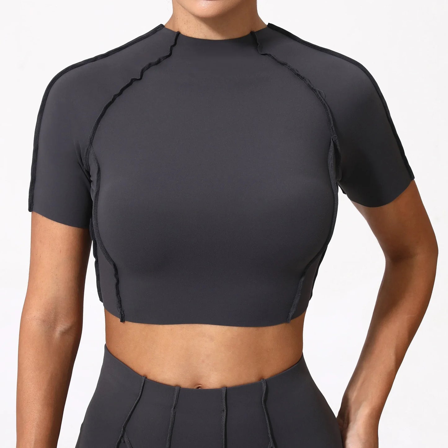 Women's Seamless Yoga Slimming Workout Shirts No Chest Pads Short Sleeve Top High Elasticity Lightweight Gym Sports Fitness Top