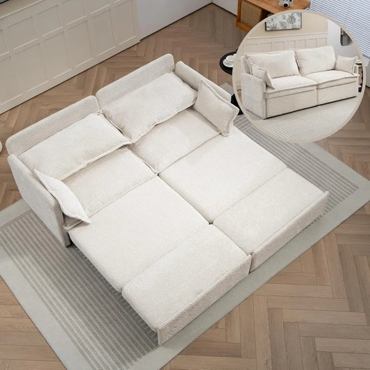 Pull Out Couch Bed, Loveseat Convertible Sleeper Sofa Bed with USB Charging Ports, Side Storage, 2 Pillows, Corduroy Sleeper Cou