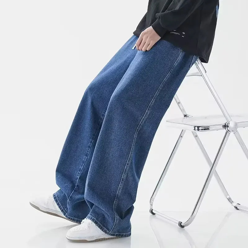 2025 Streetwear Loose Jeans Men Korean Style Fashion Loose Straight Wide Leg Pants Men's Brand Clothing Black Light Blue S-3XL