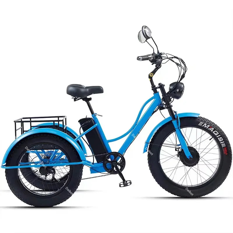 48V 750W Electric Bike For Man Powerful 24 Inch Fat Tire Bike All Terrain Electric Tricycles 3 Wheels for Adults Elderly