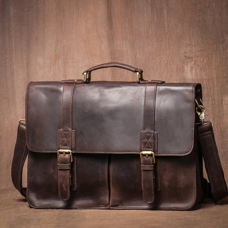 GURO Top Original Cowhide Briefcase Men Luxury Design Real Leather Handbag Higher Quality Shoulder Messenger Bag File Laptop Bag