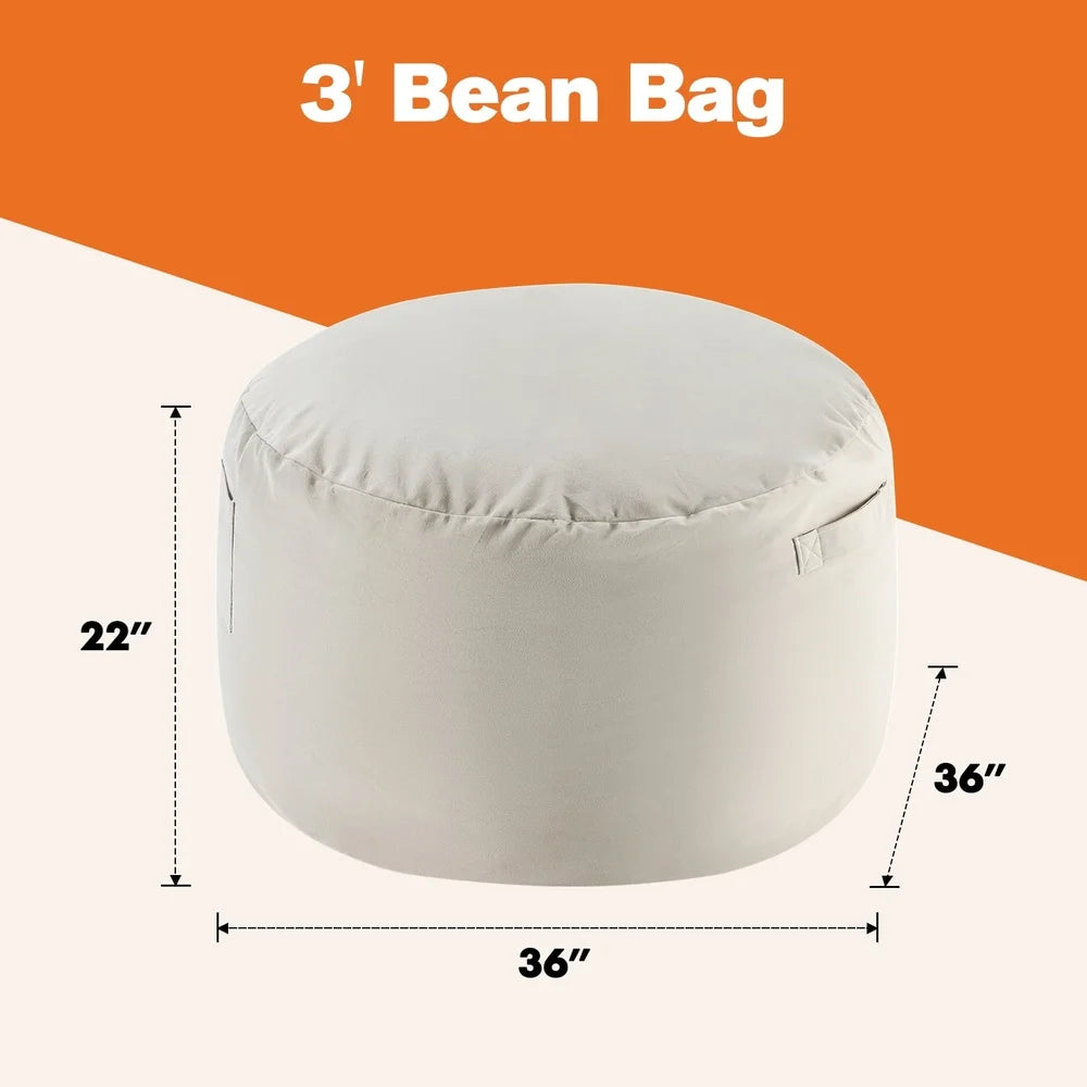 Oversized 3FT Bean Bag Chair with Soft Removable Cover Foam Filled Comfortable Sofa Living Room Bedroom Dorm Gaming Relaxing
