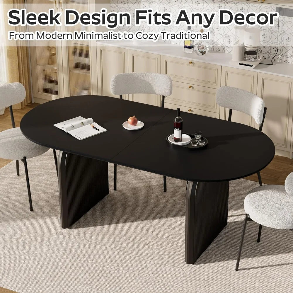 Modern Black Wooden Oval Dining Table Seats 4-6, Heavy Duty Base, Farmhouse Style Kitchen Table