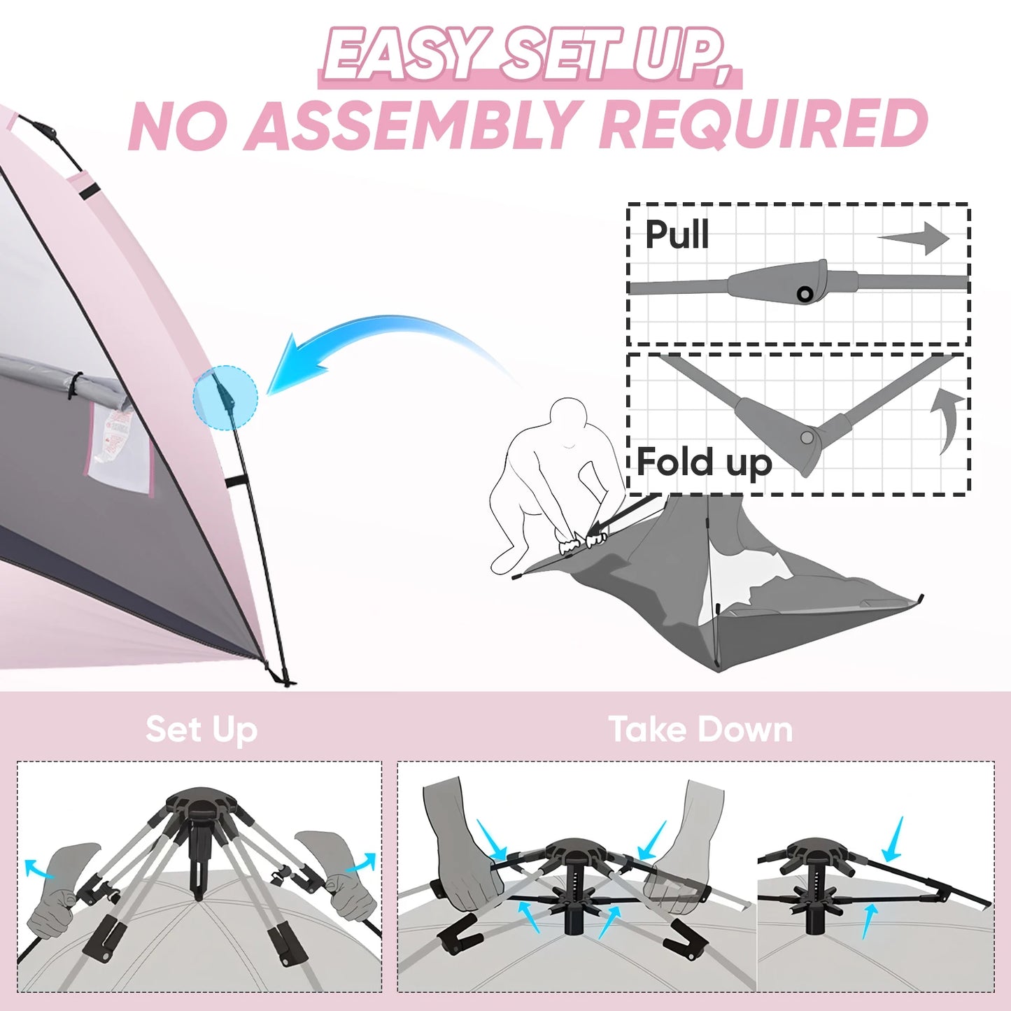 Beach Tent Sun Shelter Pop up Beach Tent Canopy for 4/5/6 Person with Protection, Easy Setup Portable Shade Sun Shelter Canopy