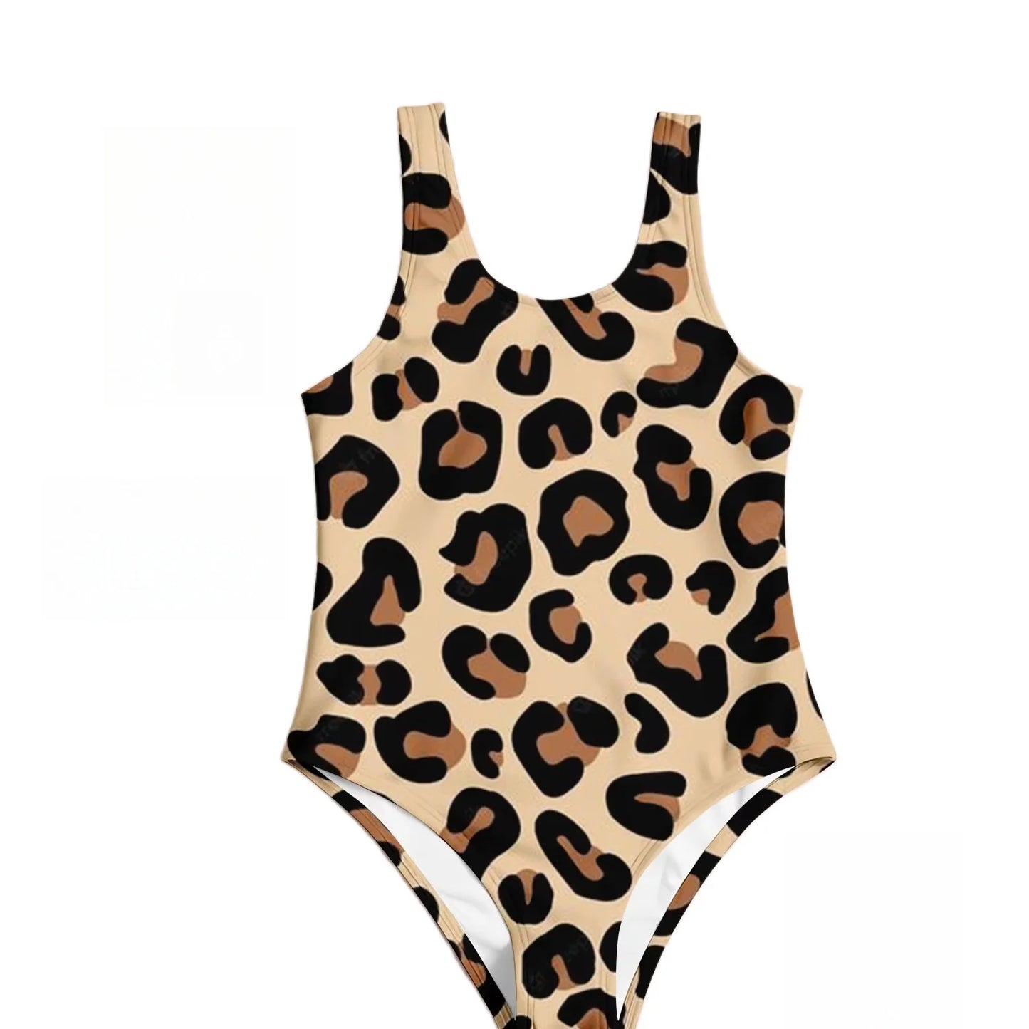 2025 Girls Summer One-Piece Swimwear Fashion Baby Cartoon Cute Leopard Print 3D Printed Women Swimwear Sling Sleeveless Swimwear
