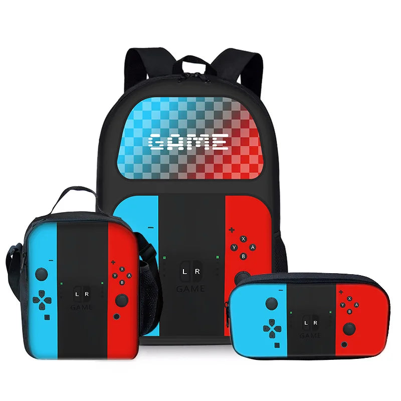 Trendy Popular Funny games console 3D Print 3pcs/Set pupil School Bags Laptop Daypack Backpack Lunch bag Pencil Case
