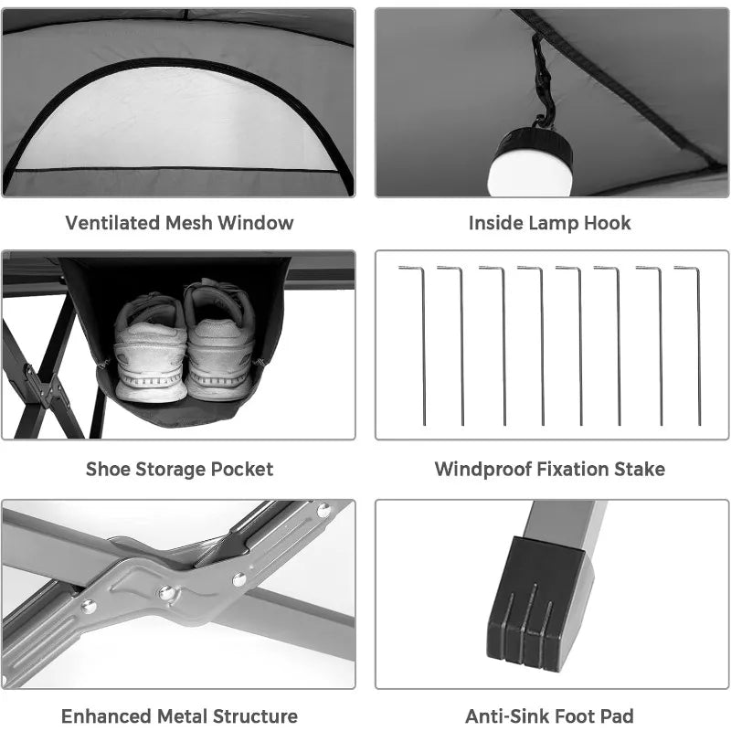 Tangkula 2-Person Tent Cot, Folding Tent with Waterproof Rainfly, Self-Inflating Mattress & Roller Carrying Bag, with Lamp Hook
