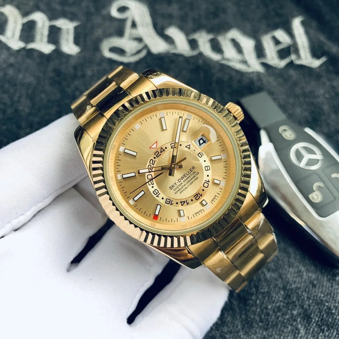 Automatic Men Watch Mechanical Self Wind Stainless Steel Strap Rose Gold Silver Blue Date Luxury Sky 40mm