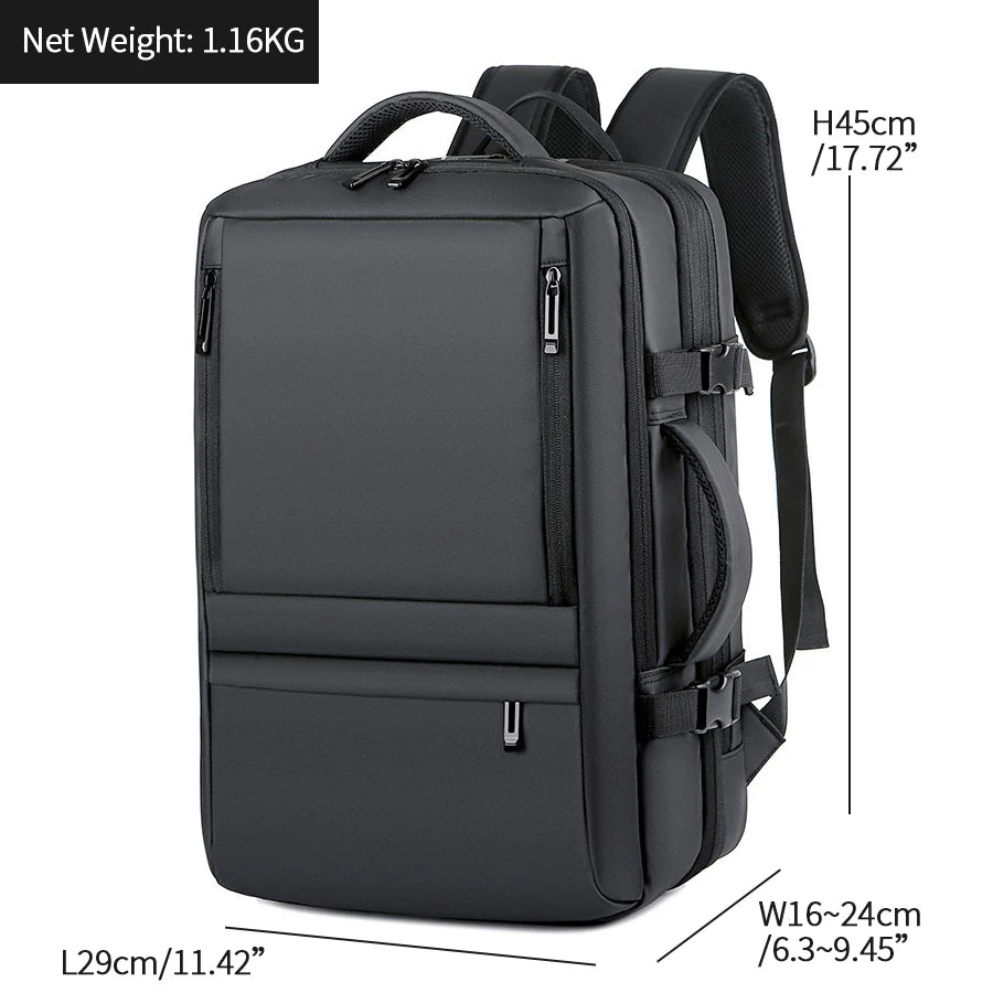 Mens Business Carry On Travel Backpack Flight Approved 40L Expandable Water Resistant 16" Laptop Backpack USB Charging Port