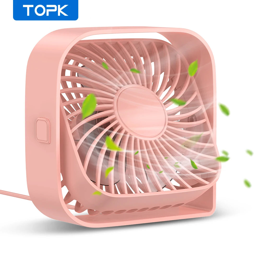 TOPK Mini Portable Fan USB Desk Fan Table Strong Airflow &Quiet Operation 3 Speed Wind 360°Rotatable Standing fans for room Home