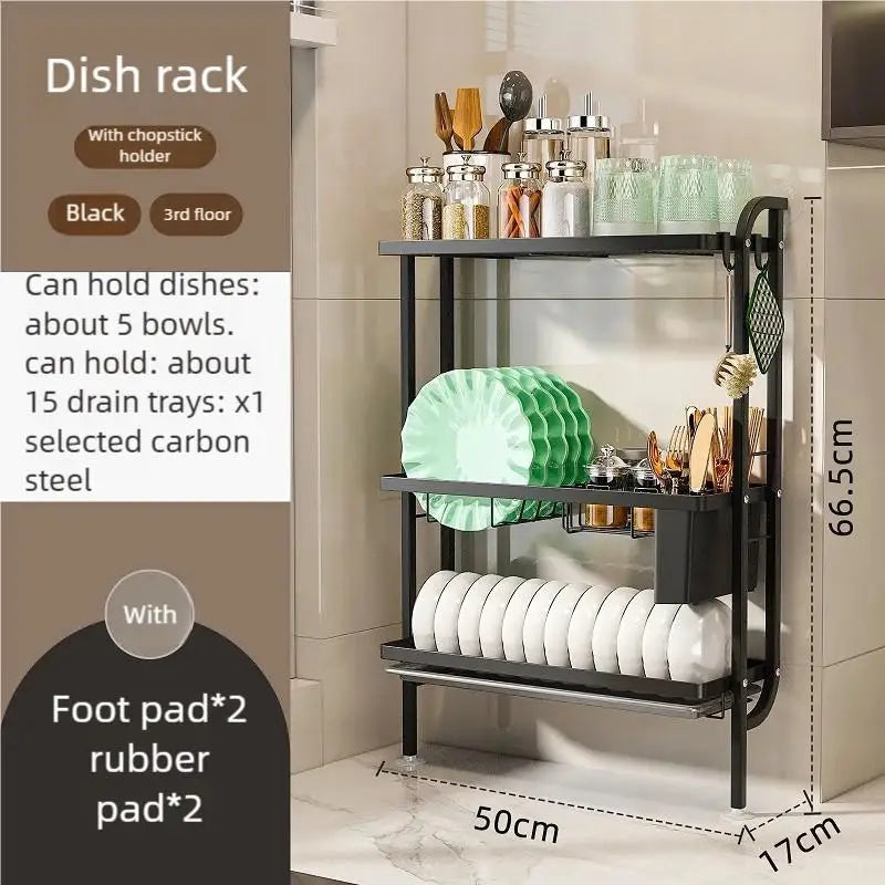 Kitchen Three Tier Dish Drainer Multifunctional Dinnerware Knives Chopsticks Cups Storage Rack Household Countertops Organizer