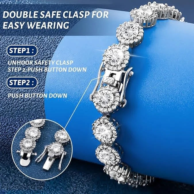 Morganite tennis bracelet - 5mm morganite bracelet, women's lab diamond bracelet, 18k white gold tennis bracelet, sterling silve