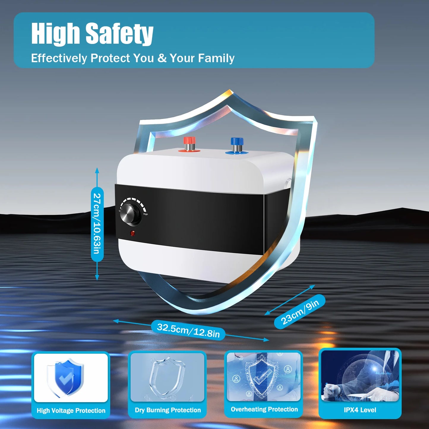 1500W Electric Water Heater 6L Hot Water Storage Continuous Water Heater Boiler