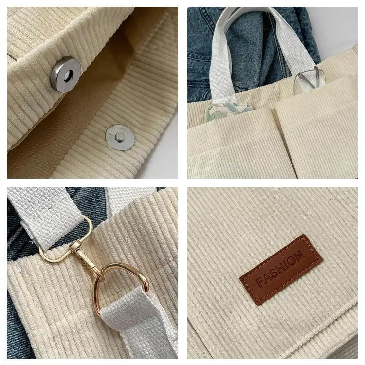 Women's Corduroy Tote Bag Large Capcity Handbags for Women Commuting Women's Bag Messenger Shoulder Bag Female Handbag