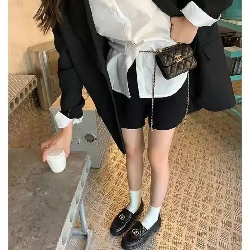 Black Chunky Heel Loafer Shoes For Female Women Autumn New Thick Sole Slip-on Shallow Leather Elegant Fashion Luxury Shoes SC1