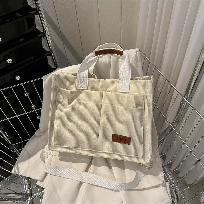 Women's Corduroy Tote Bag Large Capcity Handbags for Women Commuting Women's Bag Messenger Shoulder Bag Female Handbag