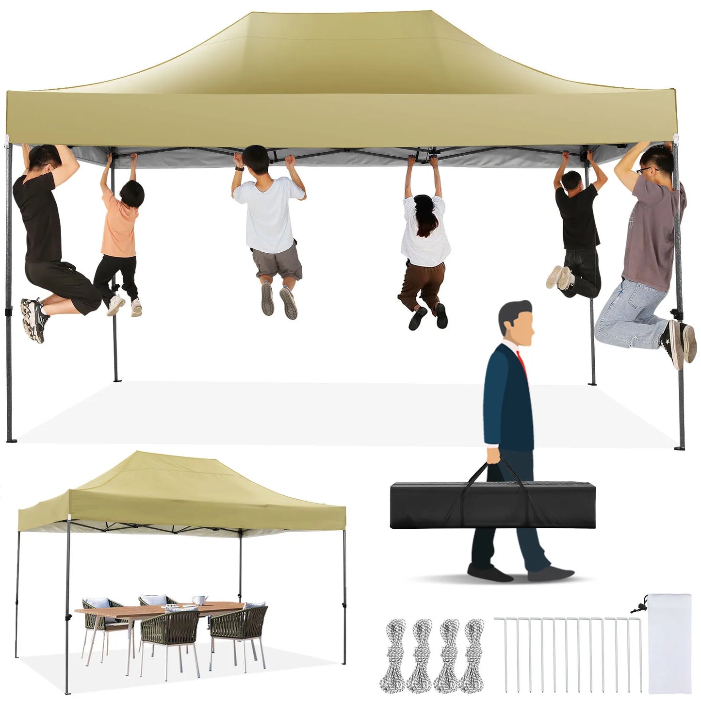 10x15 Heavy Duty Pop up Canopy Tent Easy Up Commercial Outdoor Canopy Wedding Party Tents for Parties All Season Wind Gazebo