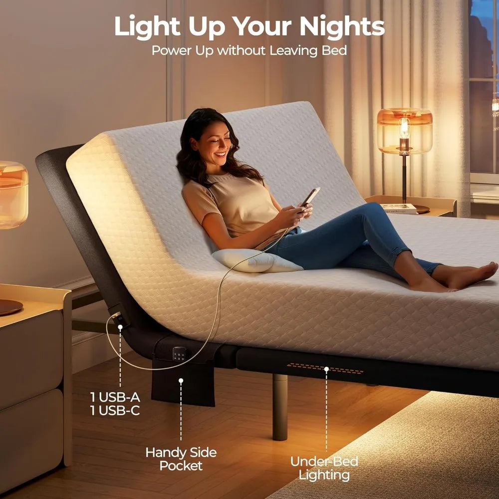 Yaheetech Queen Size Bed Frame with Wireless Remote, Massage, Nightlight, Adjustable Legs, and Head/Foot Tilt Features