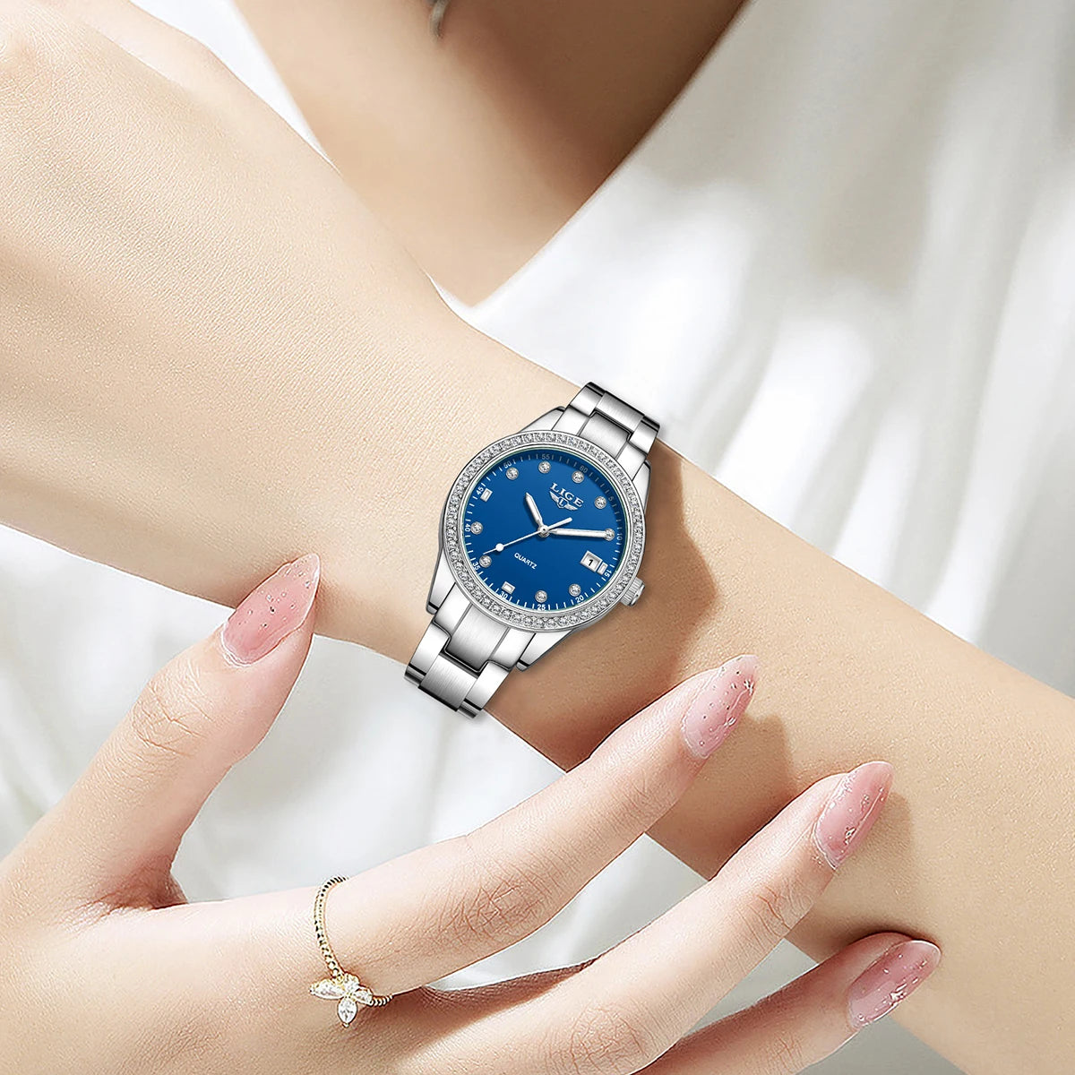 LIGE Fashion Luxury Quartz Watches for Woman Classic Elegant Casual Auto Date Ladies Gifts Diamond Waterproof Women Wristwatches