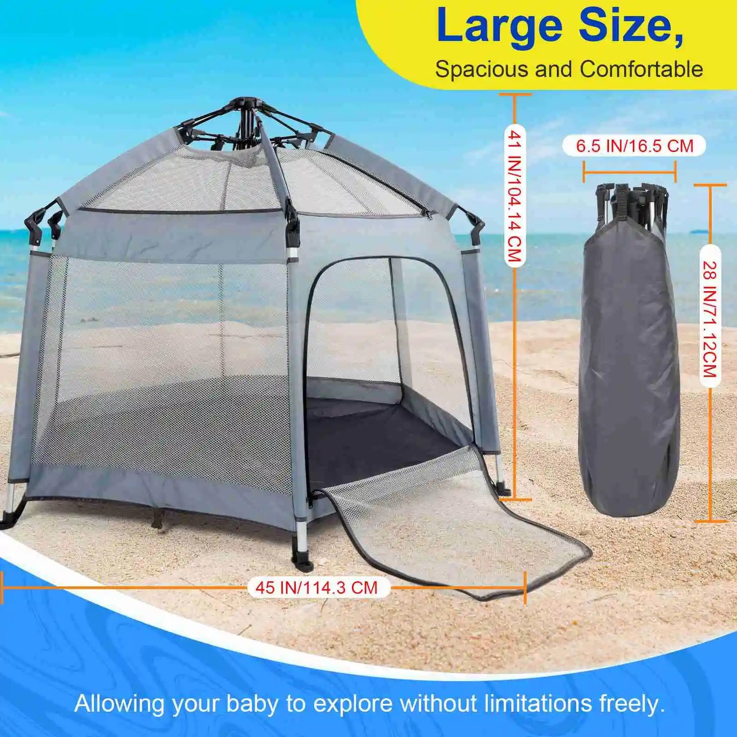 Baby Pop Up Play Tent Sun Protective Oxford Cloth Portable Baby Outdoor Indoor Play Tent Gray