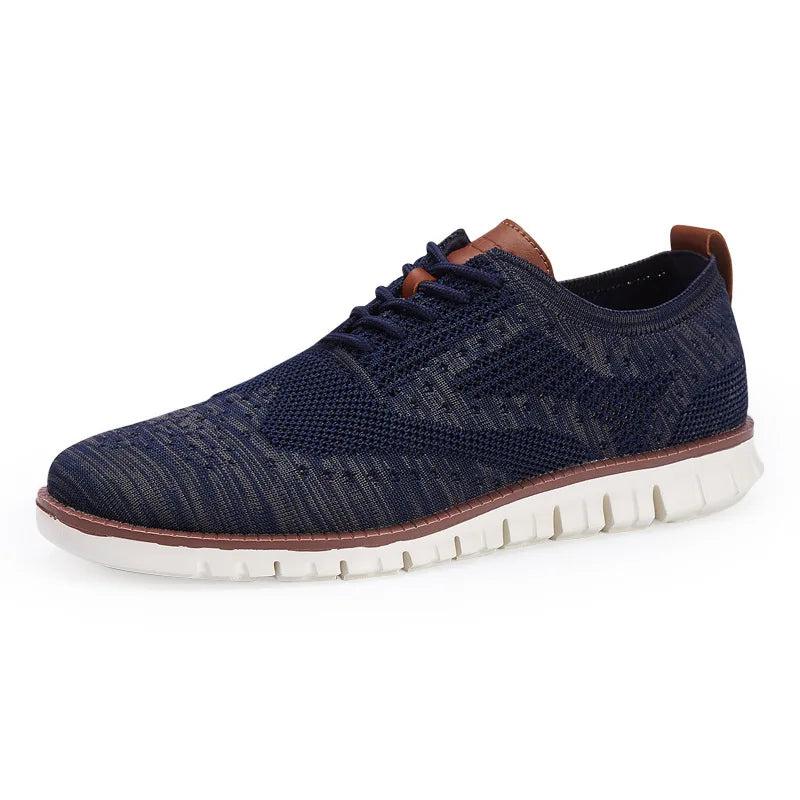 men's Shoes summer Lace up lightweight British Dress Footwear Fashion hollow breathable knitted mesh Flats Shoes 2023